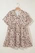 Beige Printed Surplice V Neck Cuffed Sleeve Empire Waist Plus Size Dress